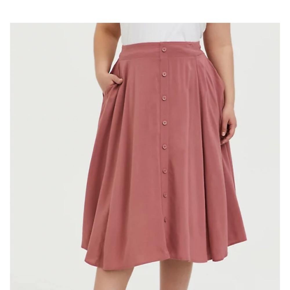 Rose Pink challis Faux button down midi skirt
